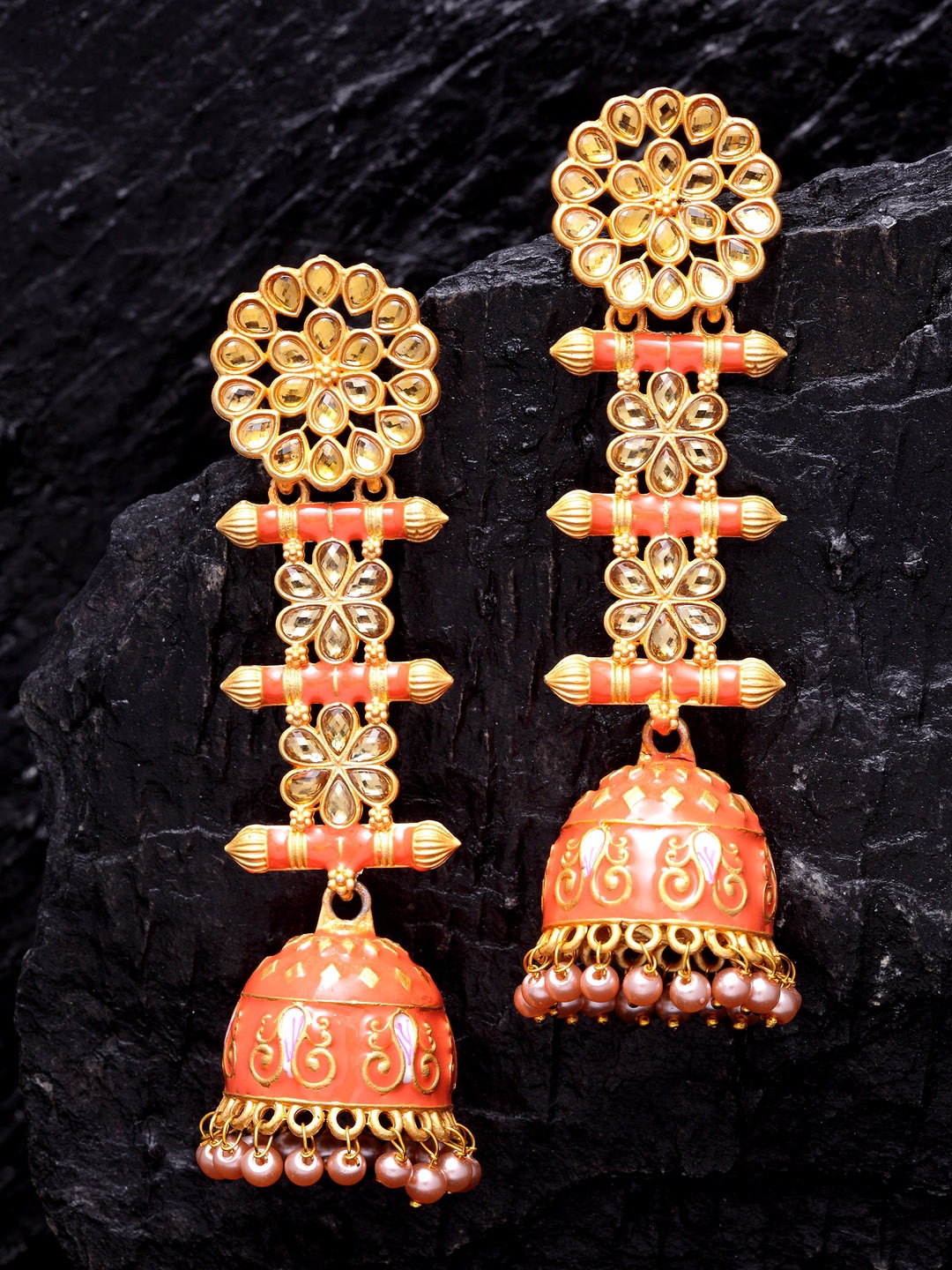 

PANASH Gold-Toned & Orange Contemporary Jhumkas