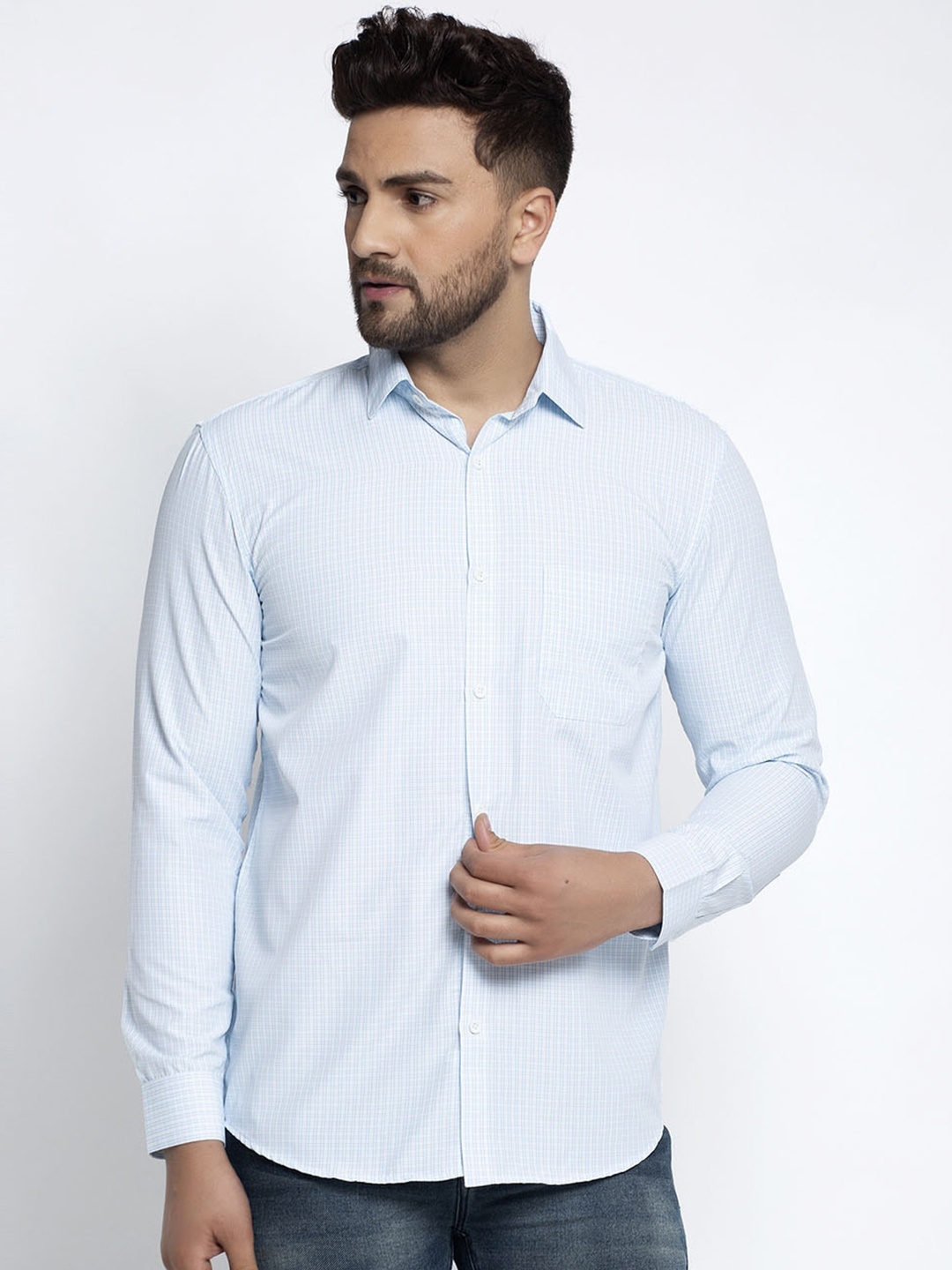 

JAINISH Men Blue Regular Fit Checked Casual Shirt