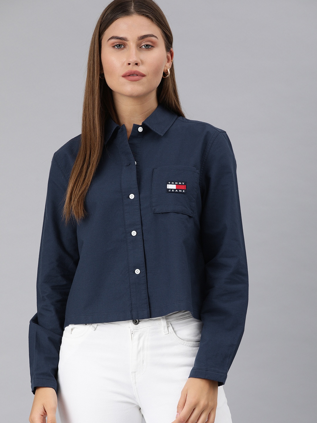 

Tommy Hilfiger Women Navy Blue Regular Fit Solid Organic Cotton Casual Shirt