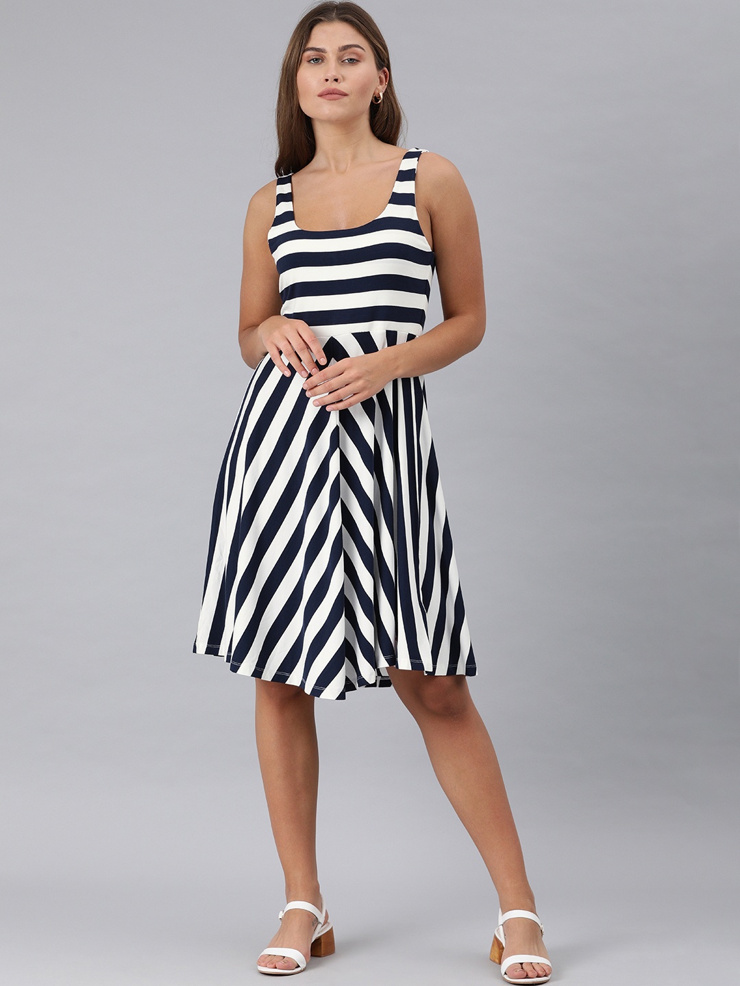 

Tommy Hilfiger Women Navy Blue & White Striped Fit and Flare Dress