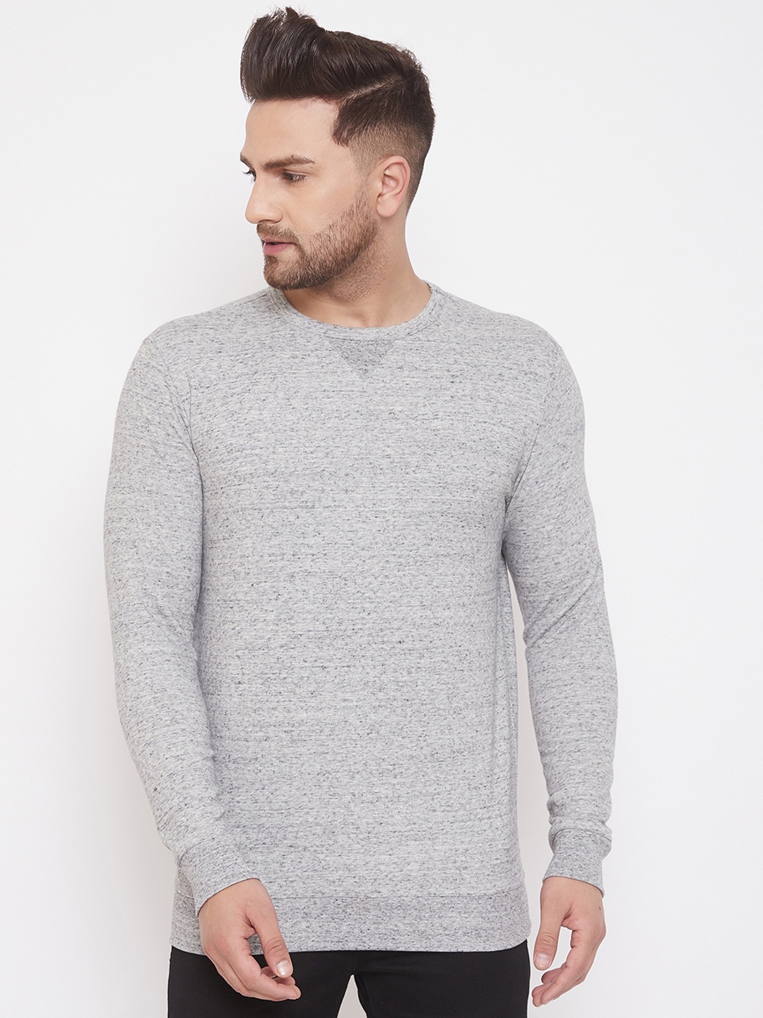 

Hypernation Men Grey Melange Solid Sweatshirt
