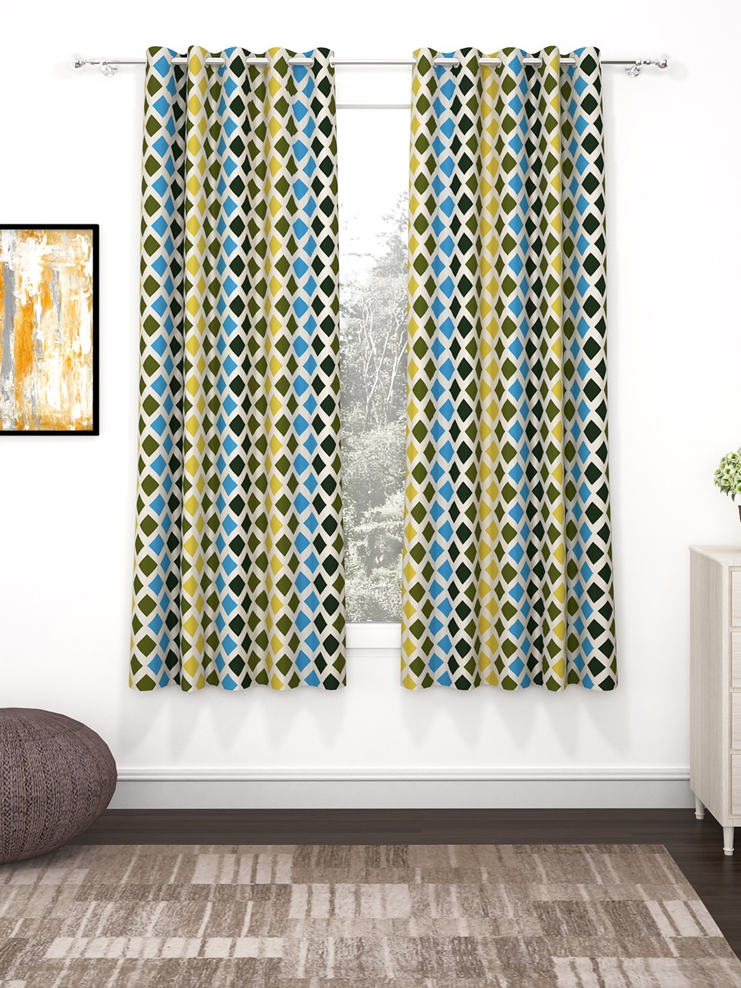 

Bedspun Multicoloured & Blue Set of 2 Curtain Curtains, Multi