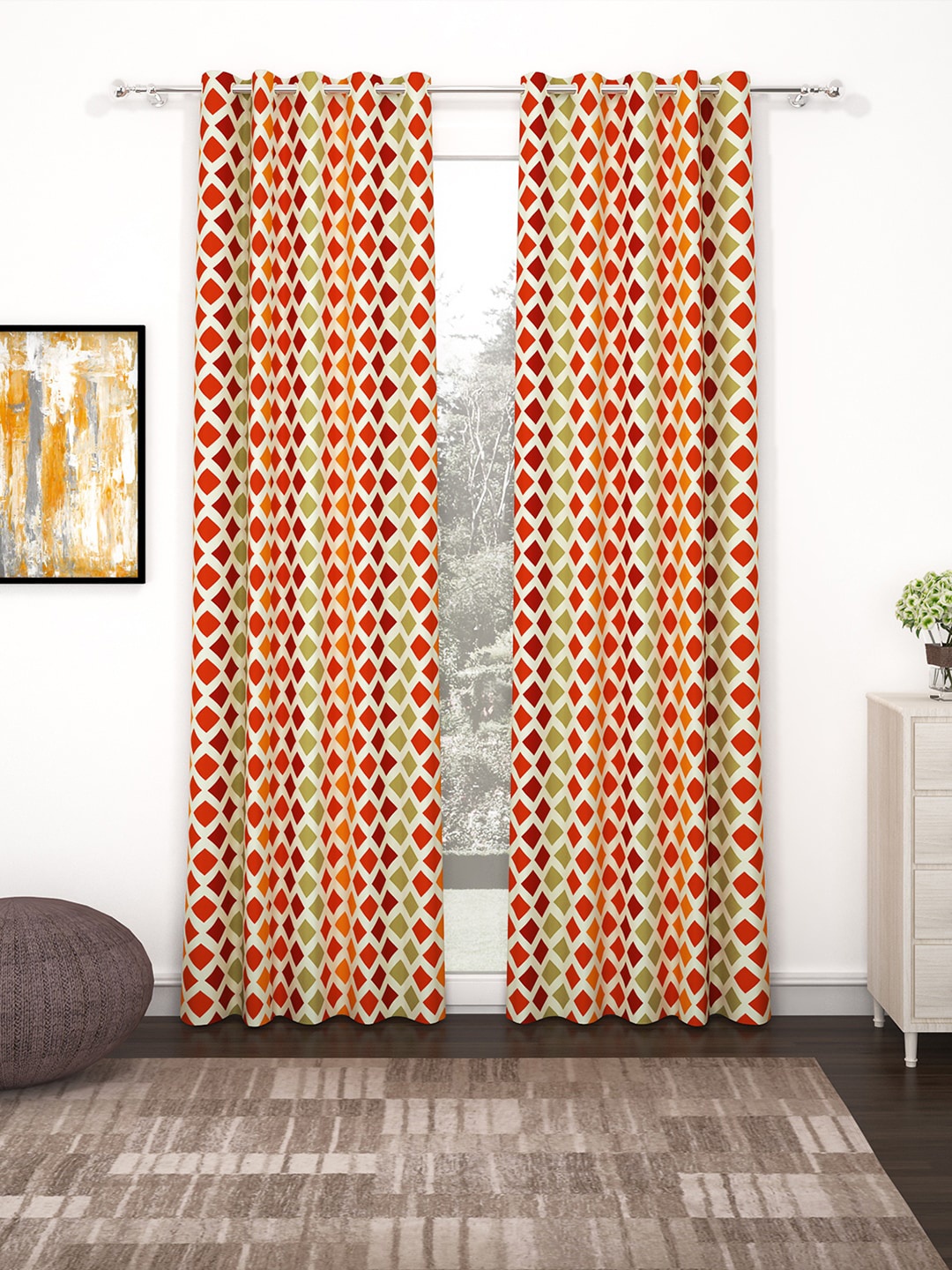 

Bedspun Set Of 2 MultiColor Polyetser Eyelet Ringtop Door Curtains, Multi