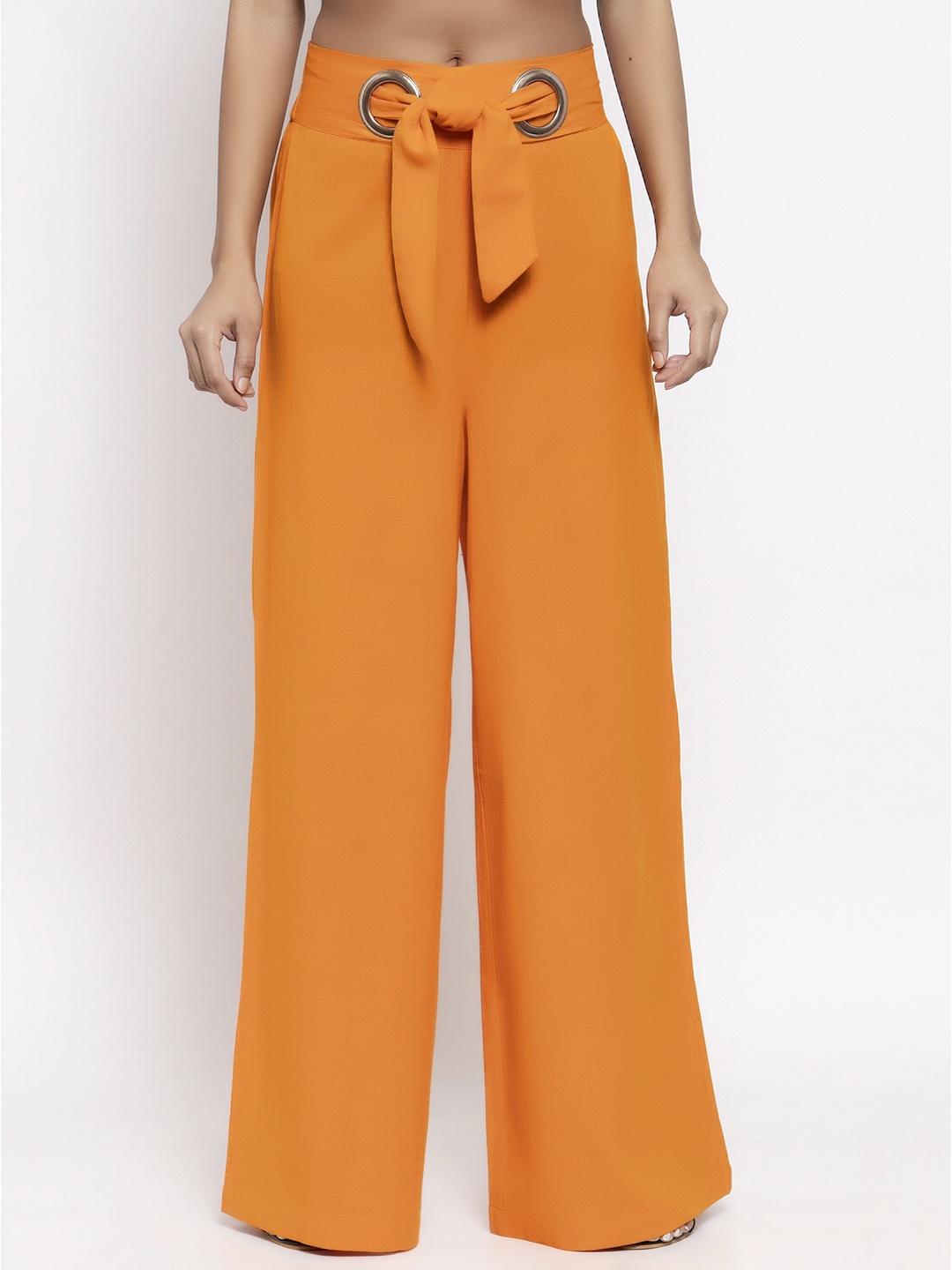 

THE SILHOUETTE STORE Women Orange Flared Solid Parallel Trousers