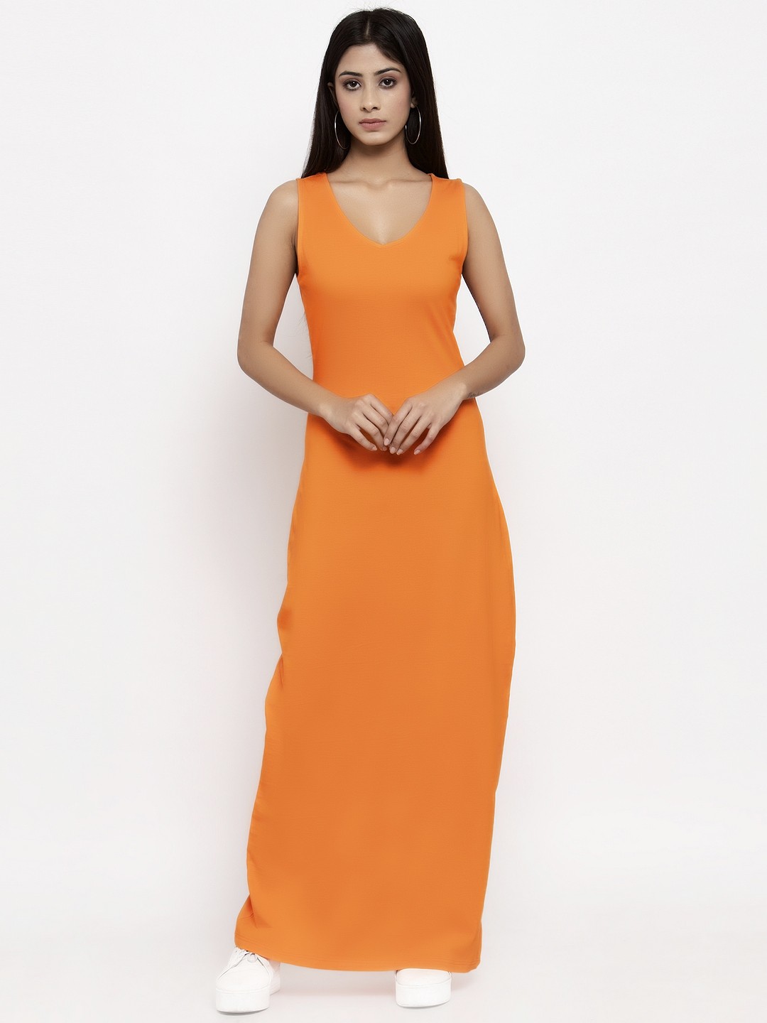 

THE SILHOUETTE STORE Women Orange Solid Maxi Dress