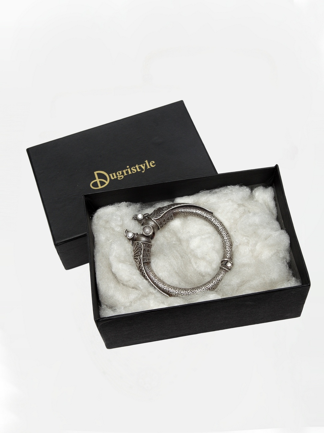 

DUGRISTYLE Oxidised Silver Plated Peacock Sustainable Kada Bracelet
