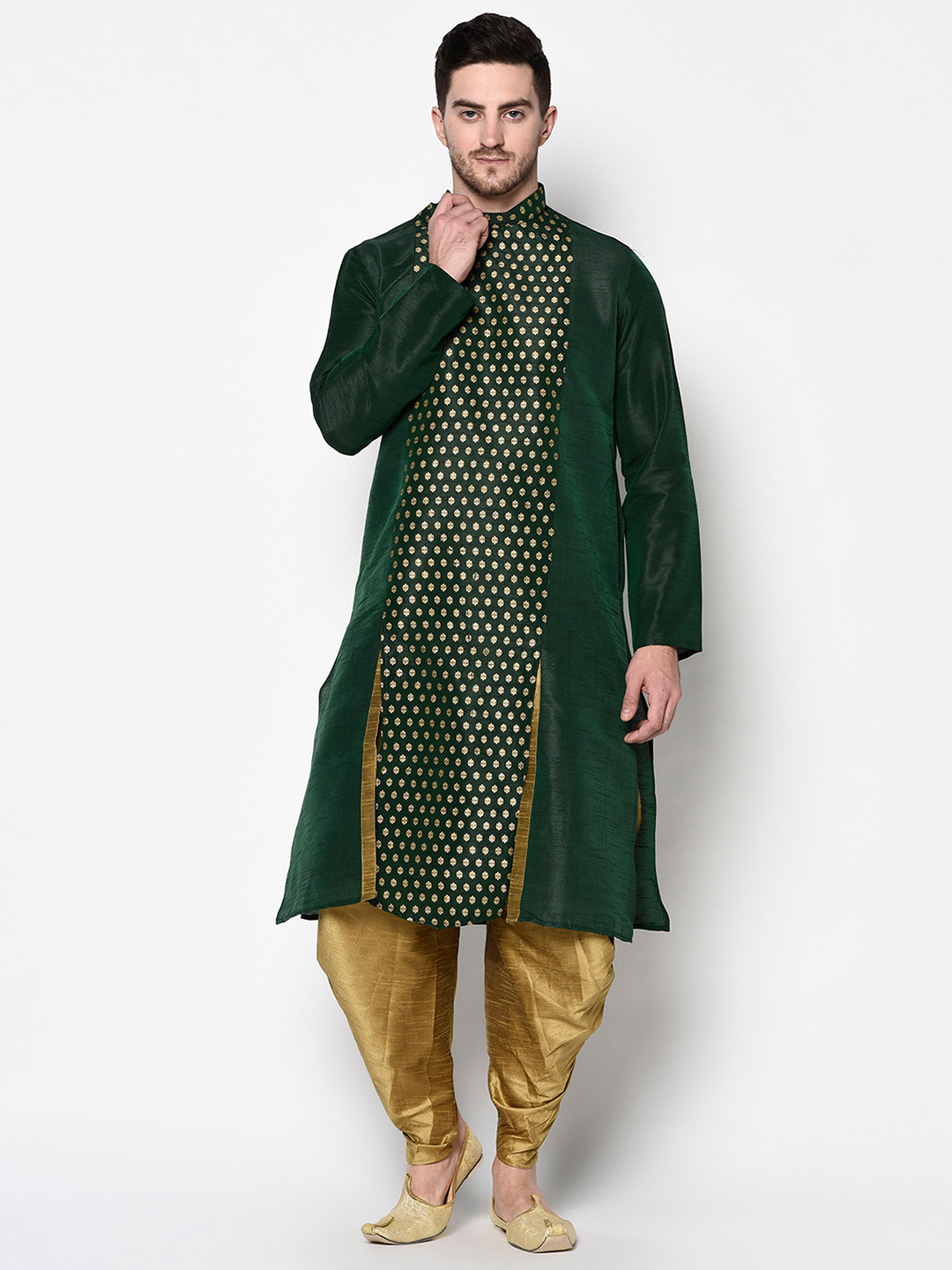 

DEYANN Men Green & Brown Printed Kurta with Patiala