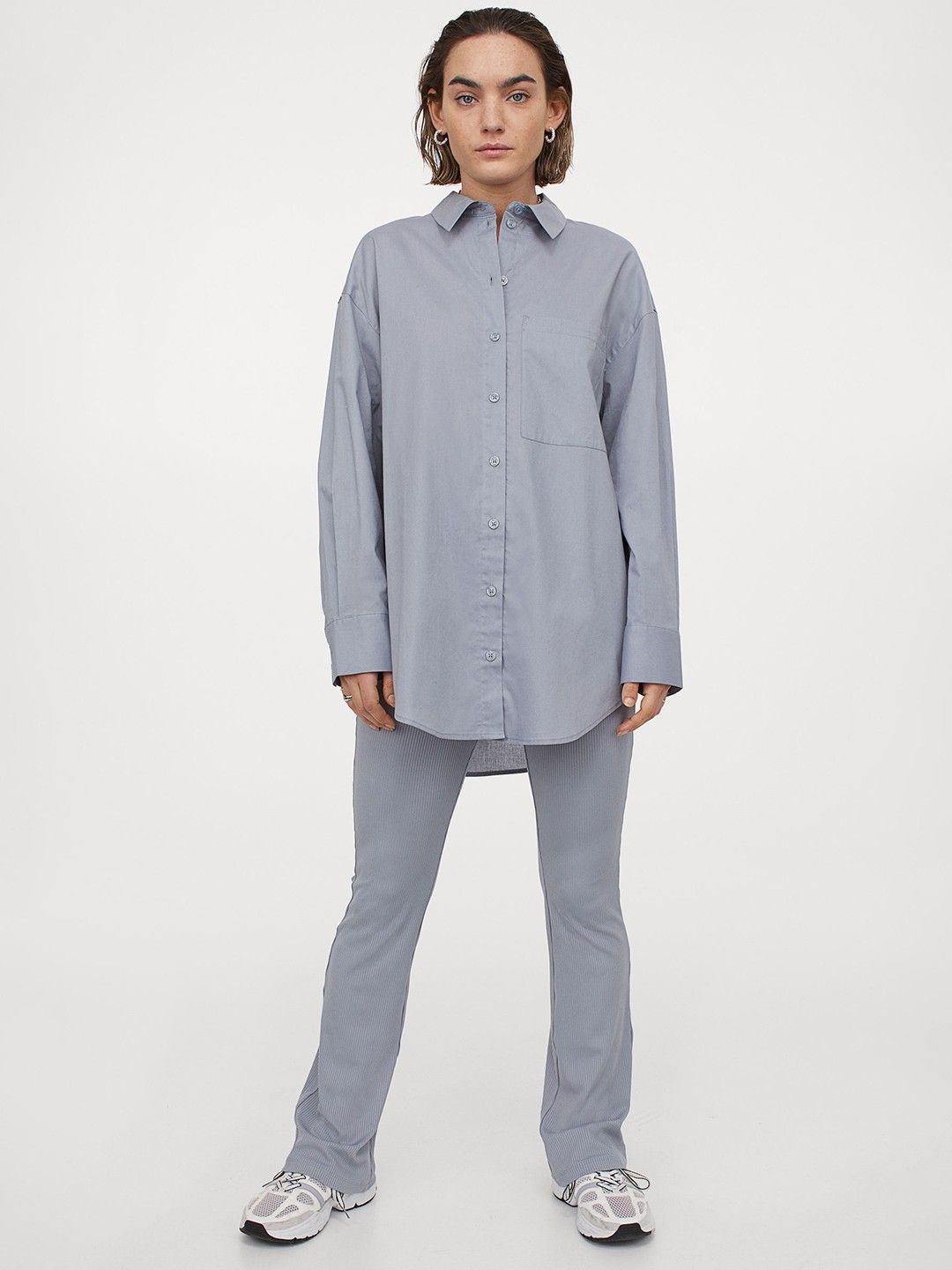 

H&M Women Blue Oversized Cotton Shirt