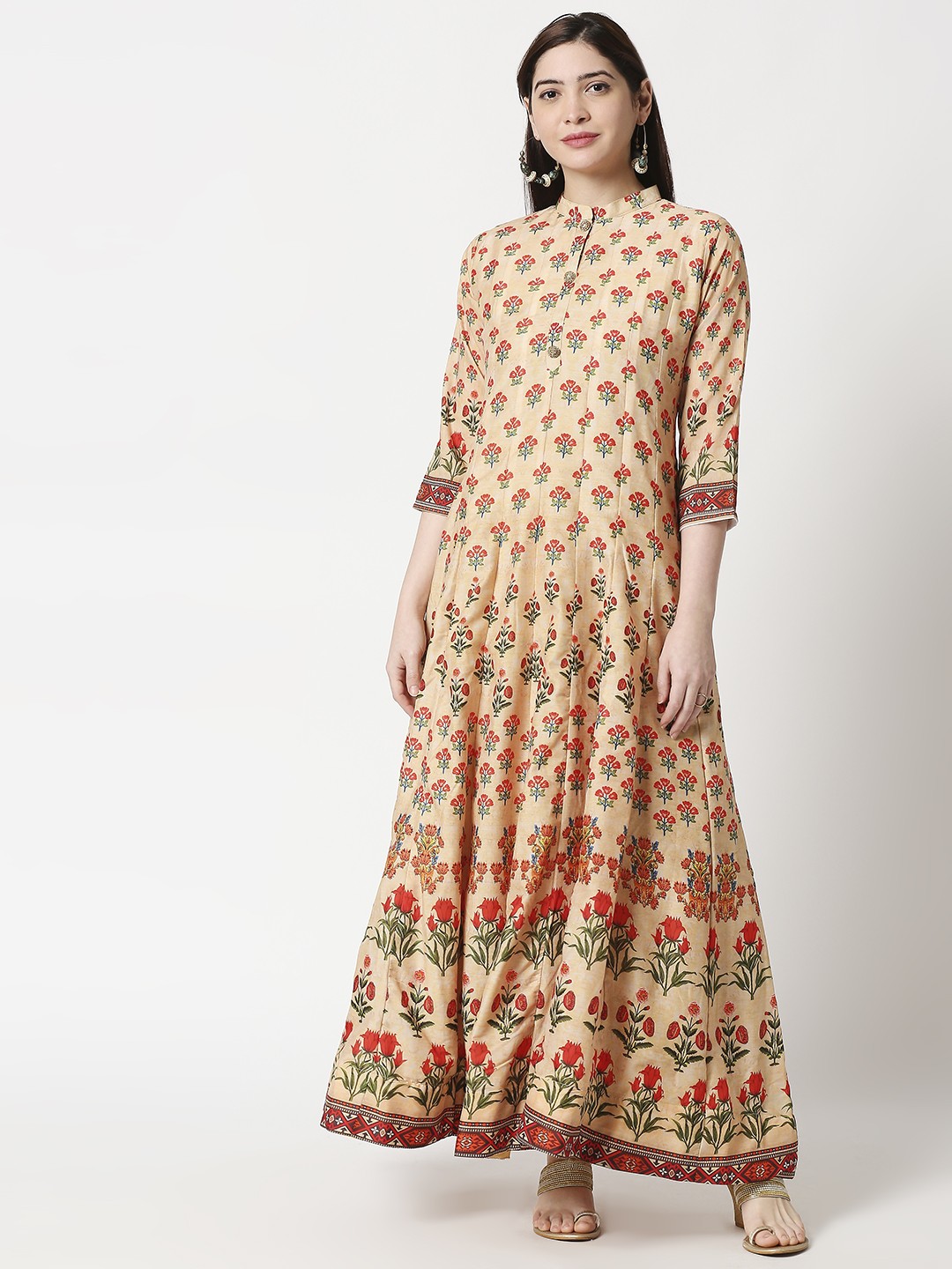 

ZRI Women Orange & Red Printed Ethnic Maxi Dress