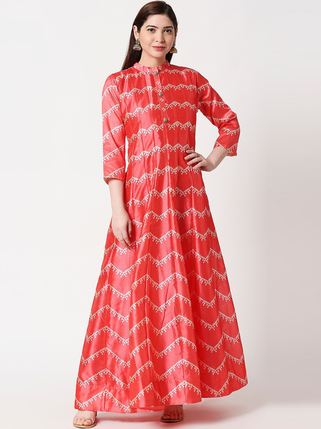 

ZRI Women Coral Printed Maxi Dress
