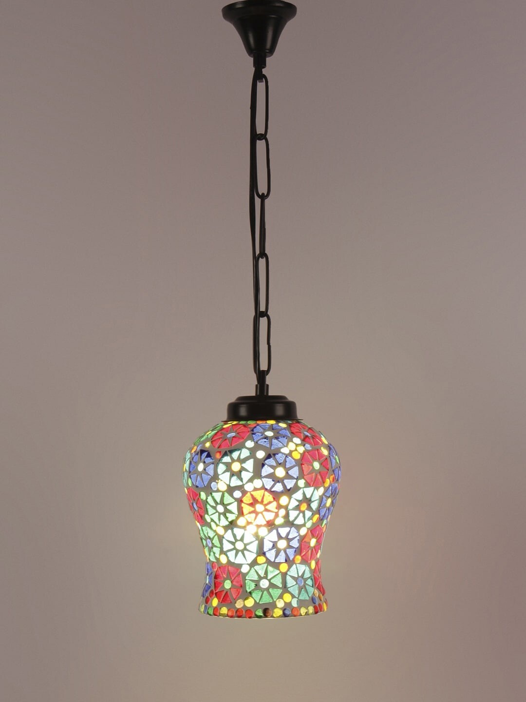 

Devansh Red & Blue Mosaic Pattern Traditional Glass Hanging Lamp