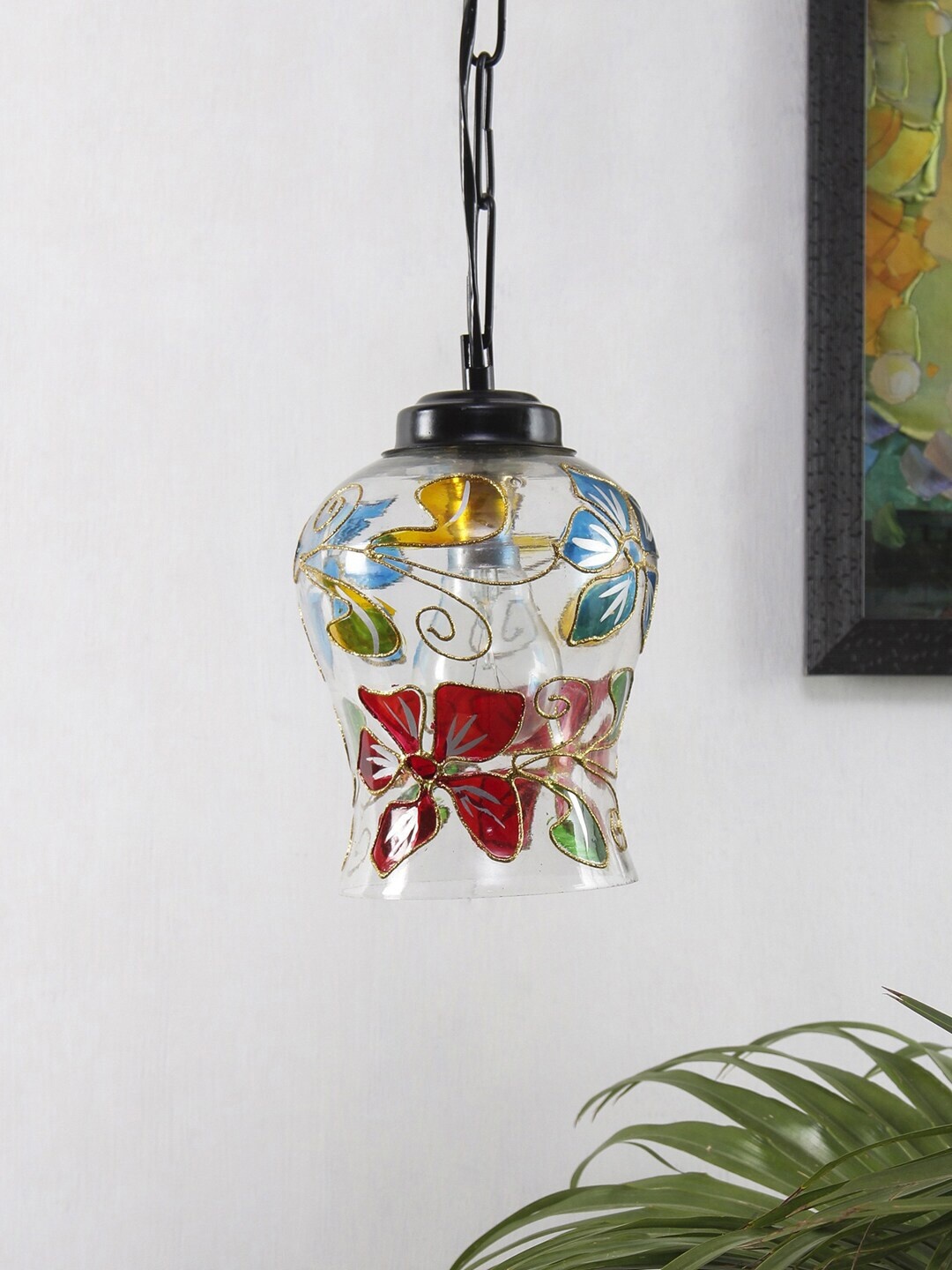 

Devansh Multicoloured Printed Traditional Hanging Lamp, Multi