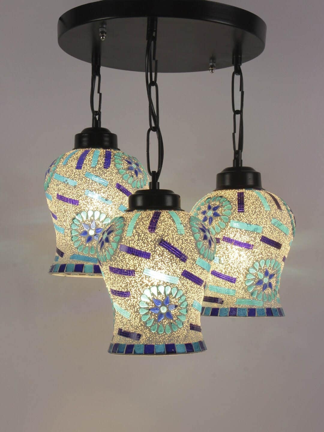 

Devansh Gold-Toned & Blue Self-Design Mosaic Glass Cluster Light