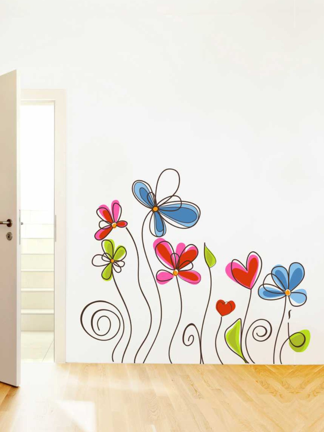 

rawpockets Multicoloured Flowers Wall Sticker, Multi