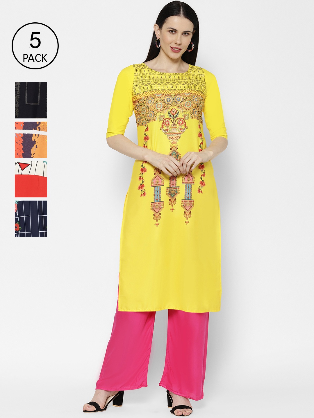 

7Threads Women Pack Of 5 Multicoloured Printed Straight Kurta, Multi
