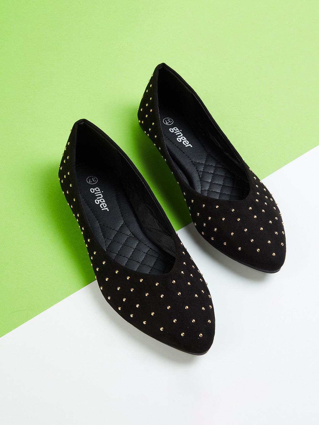 

Ginger by Lifestyle Women Black Printed PU Ballerinas