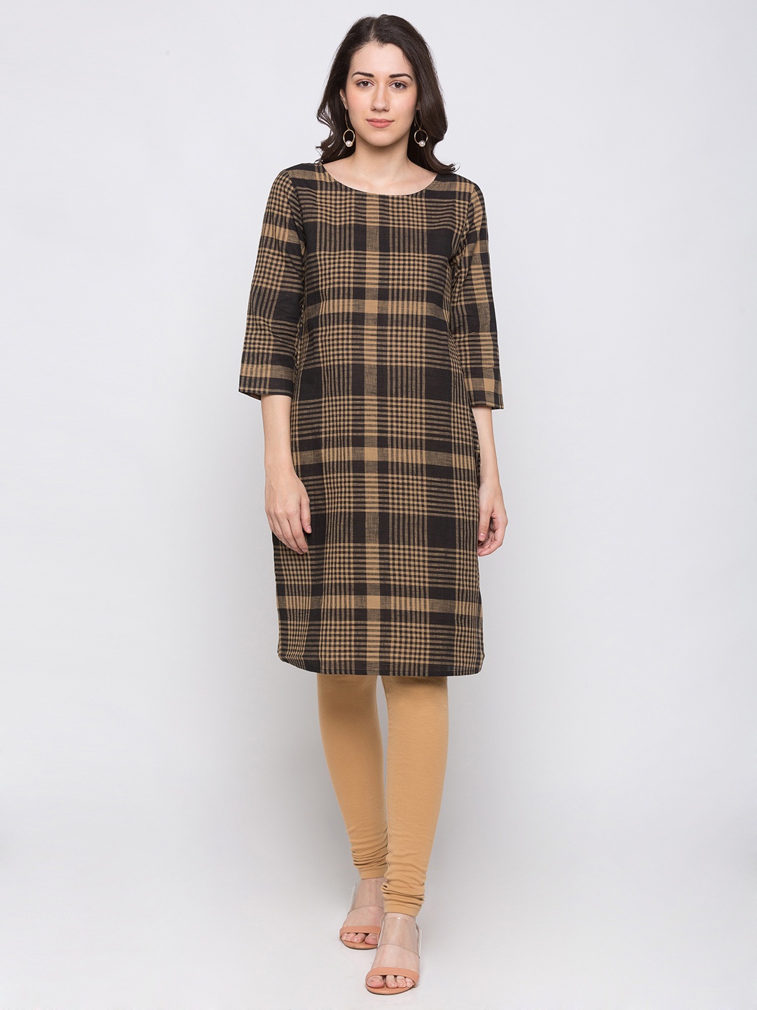 

Globus Women Black & Brown Checked Straight Kurta