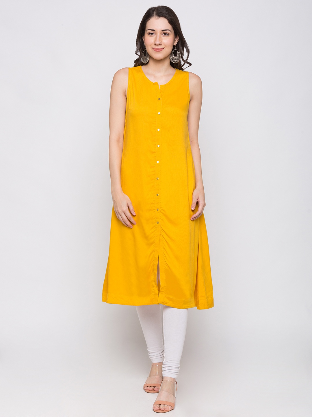 

Globus Women Yellow Solid A-Line Kurta