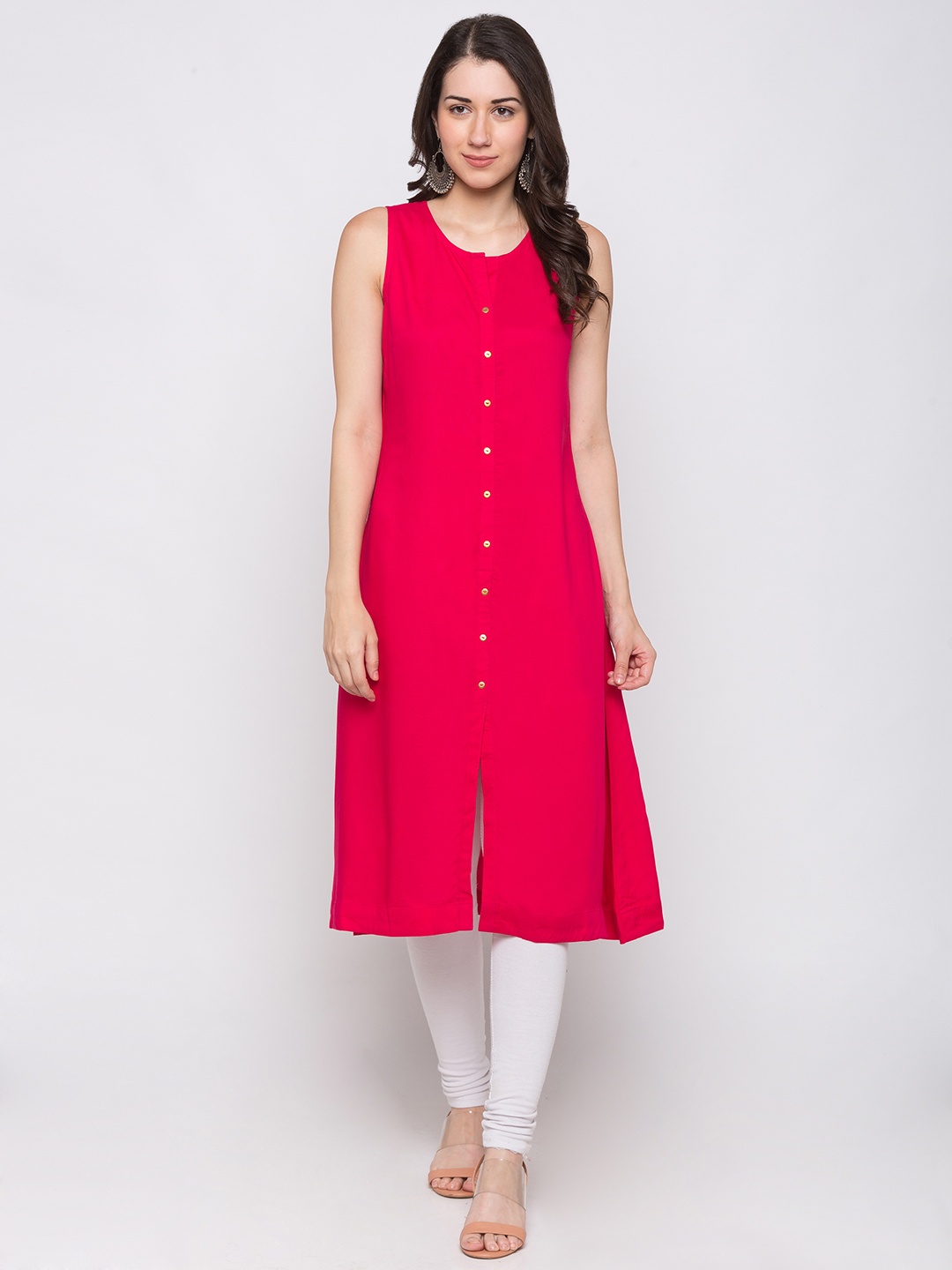 

Globus Women Pink Solid A-Line Cotton Kurta