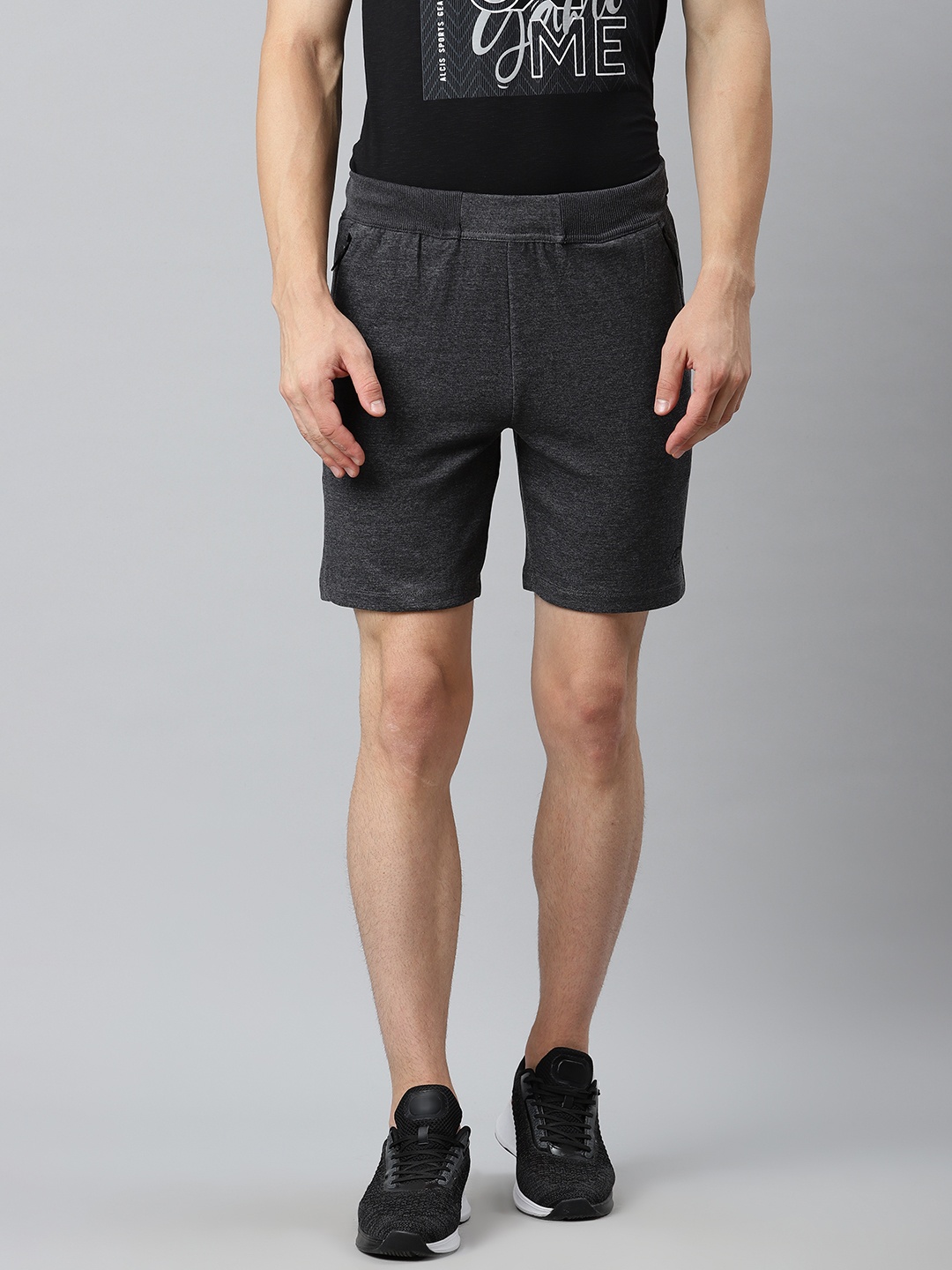 

Alcis Men Charcoal Grey Pure Cotton Mid-Rise Training or Gym Sports Shorts