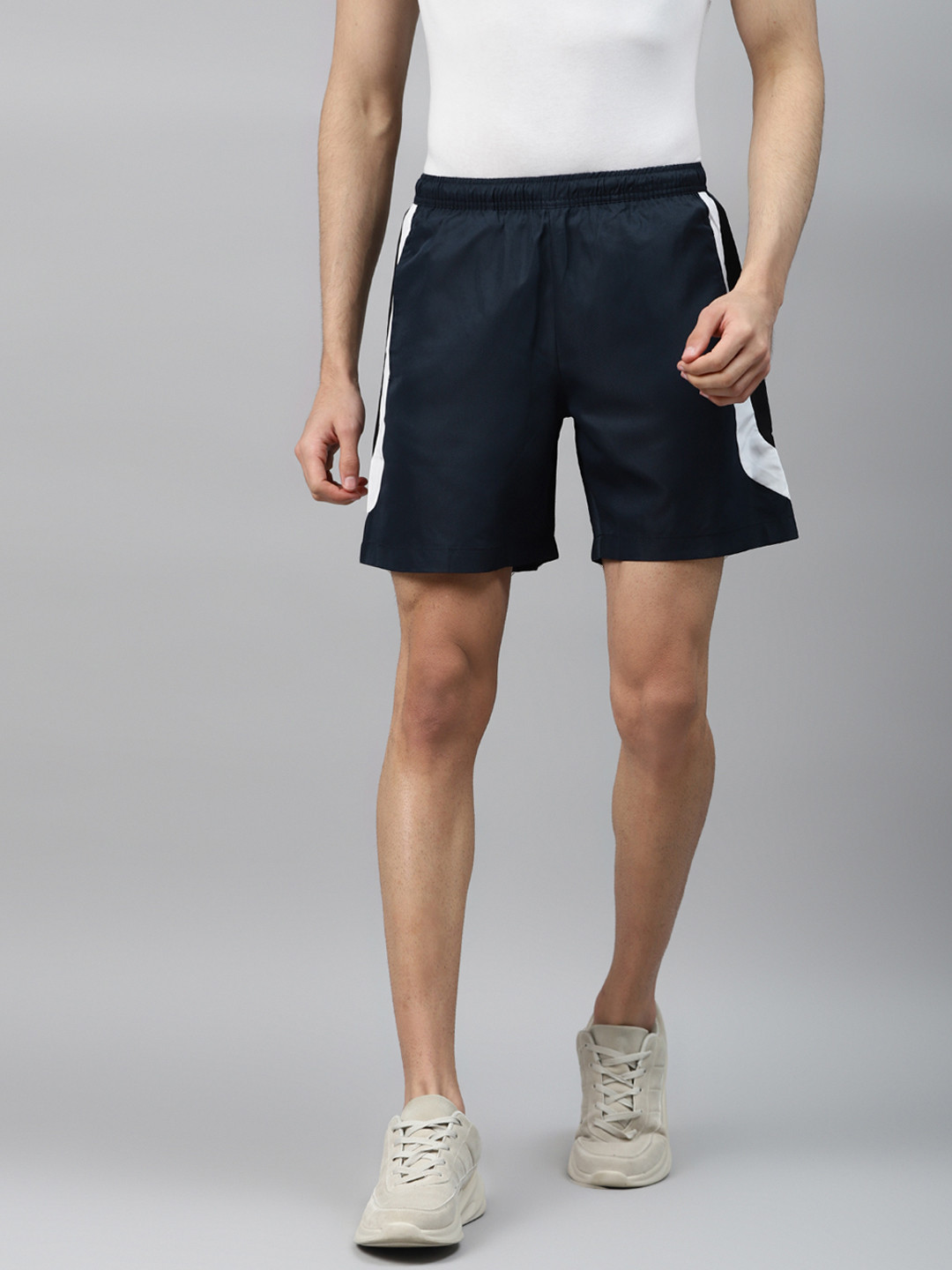 

Alcis Men Navy Blue & White Colourblocked Slim Fit Sports Shorts