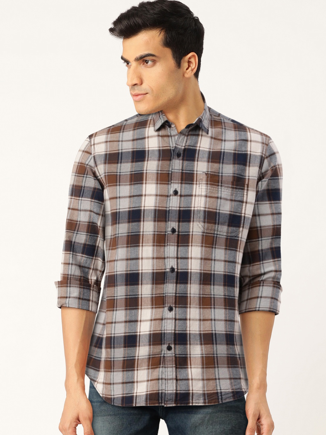 

Flying Machine Men Brown & White Slim Fit Checked Casual Shirt