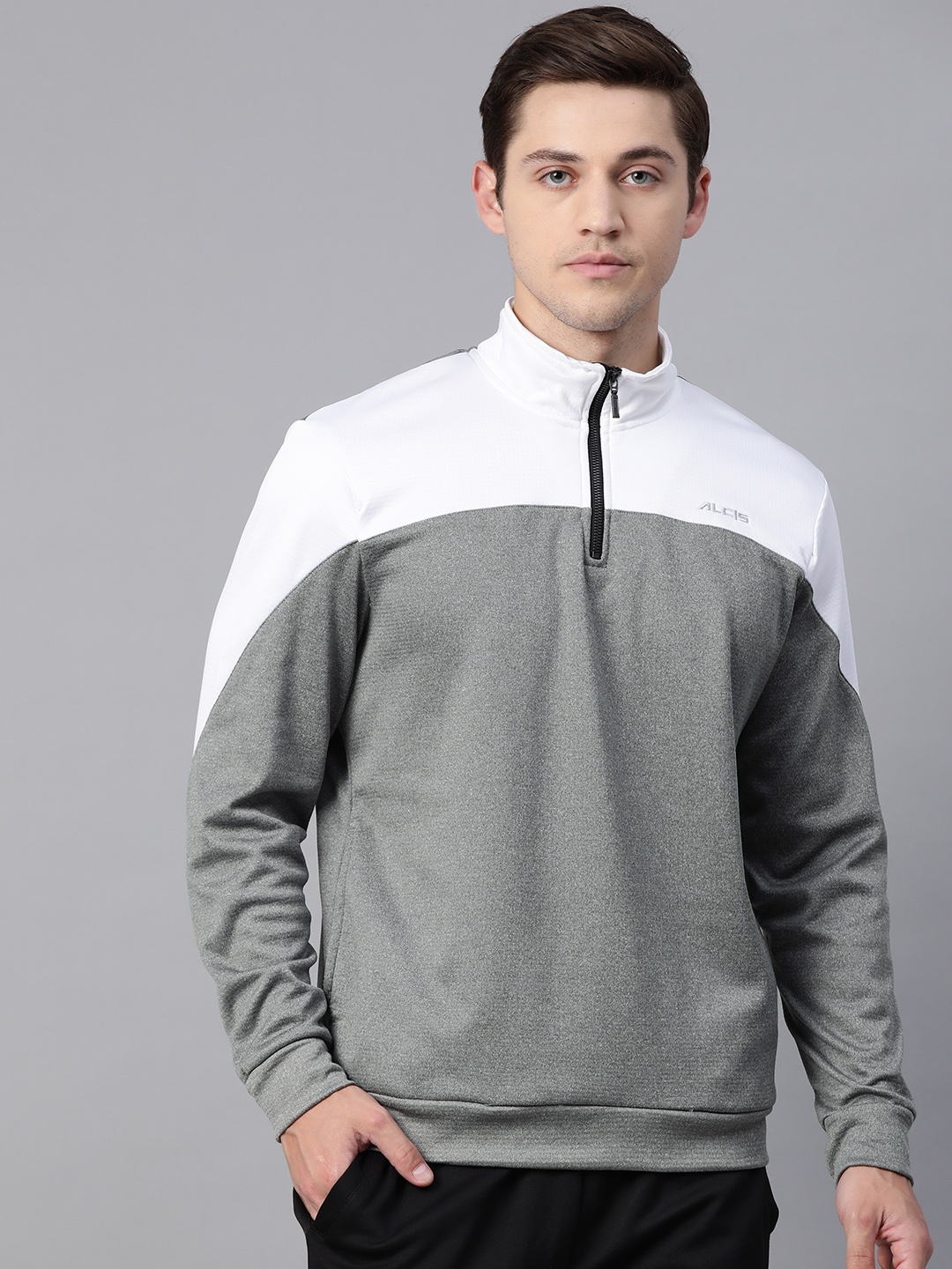 

Alcis Men Grey & White Colourblocked Sweatshirt