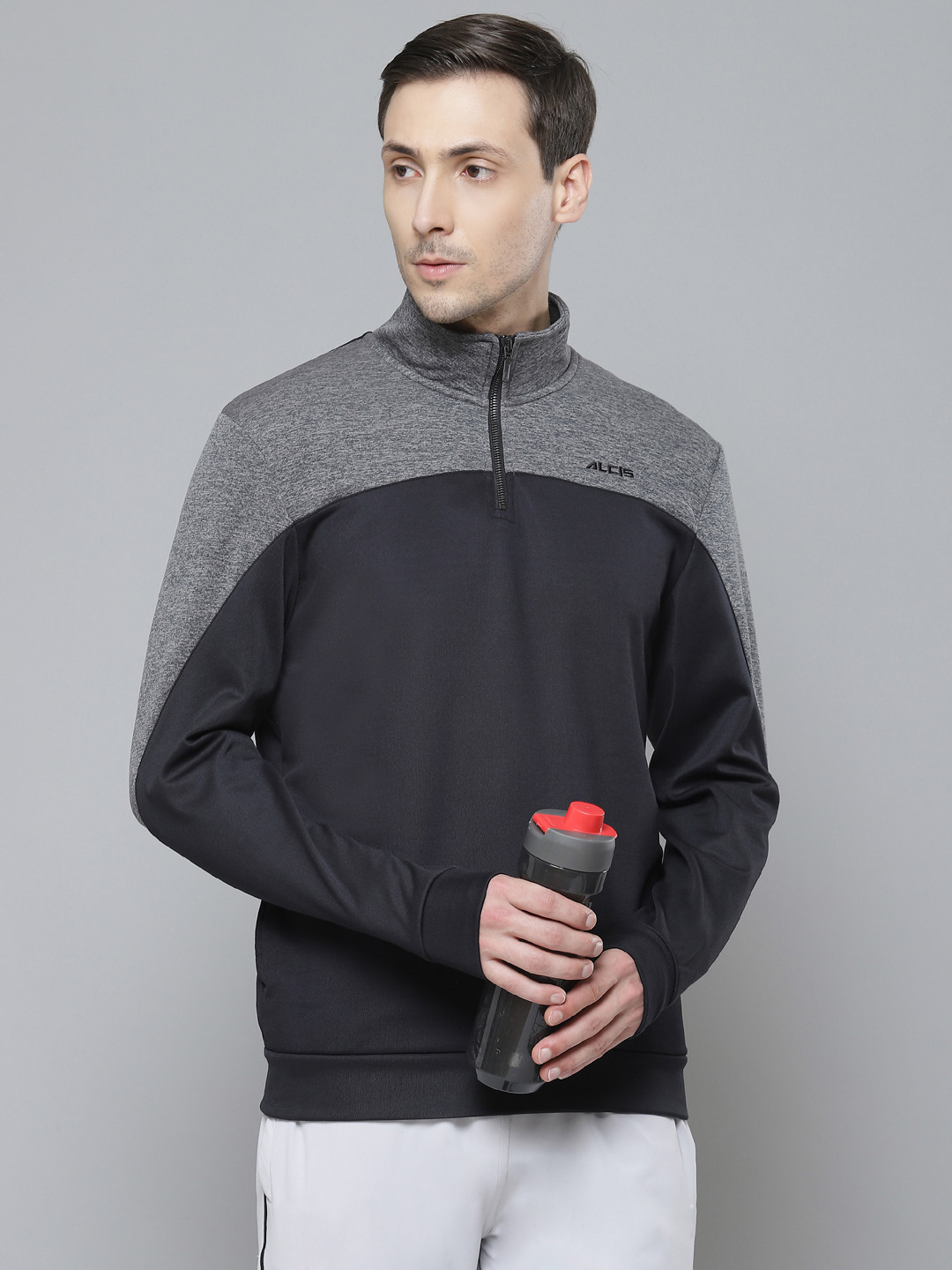 

Alcis Men Black & Charcoal Colourblocked Sweatshirt