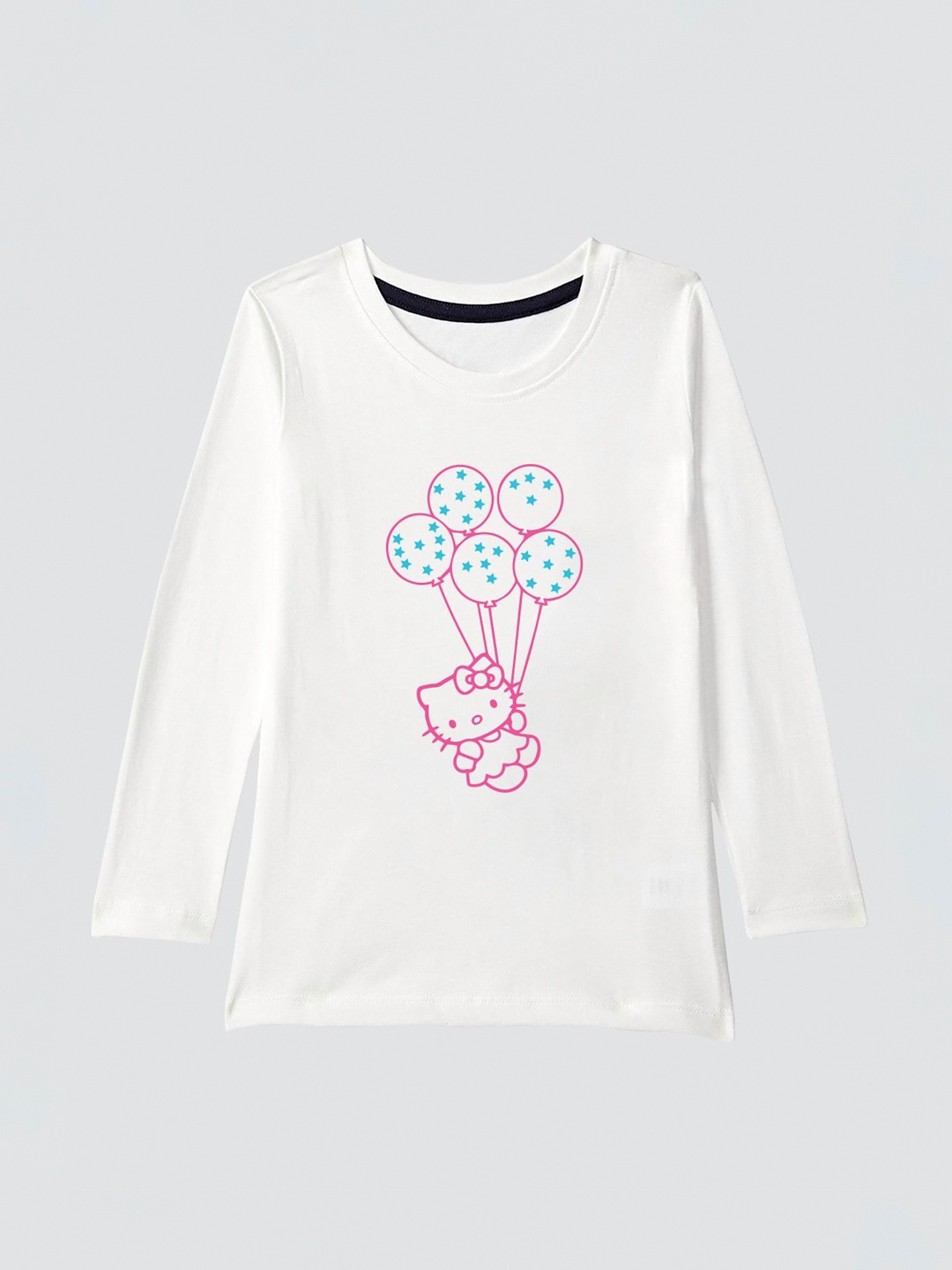 

American-Elm Girls White Printed Round Neck T-shirt