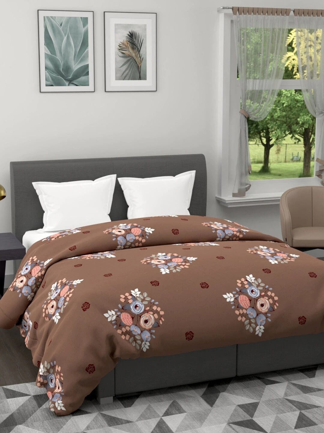 

Clasiko Brown Floral Printed AC Room 120 GSM Sustainable Double Bed Comforter