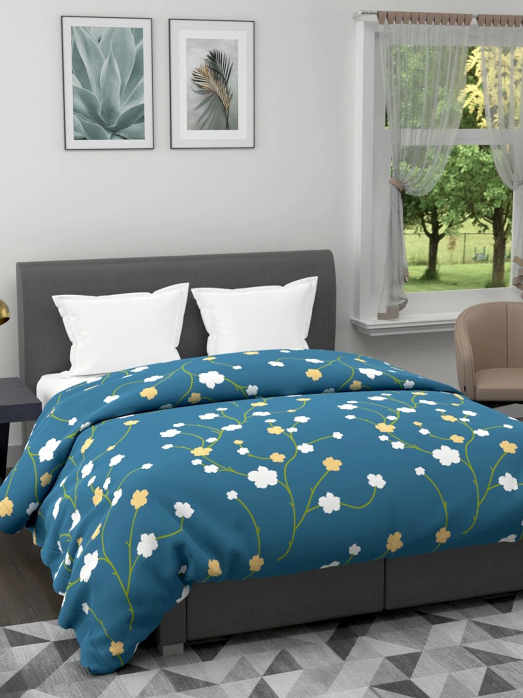 

Clasiko Teal & White Floral AC Room 120 GSM Double Bed Comforter