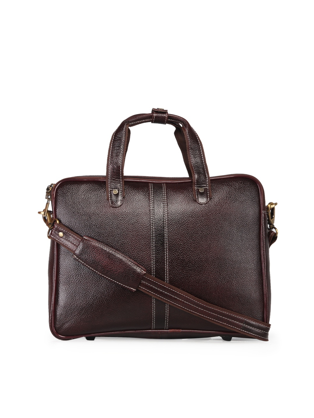 

GENWAYNE Men Brown Textured Leather Laptop Bag