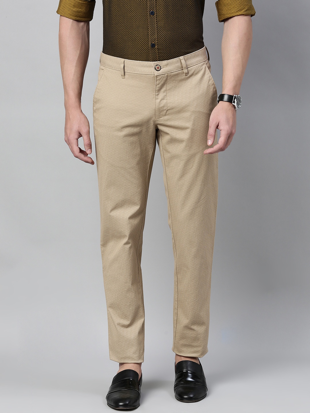 

Louis Philippe Sport Men Beige Slim Fit Self Design Regular Trousers