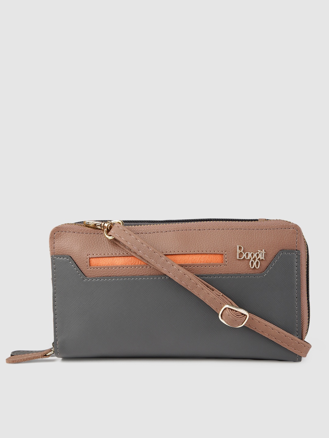

Baggit Women Grey Solid LOCKUP LORI 7 Zip Around Wallet