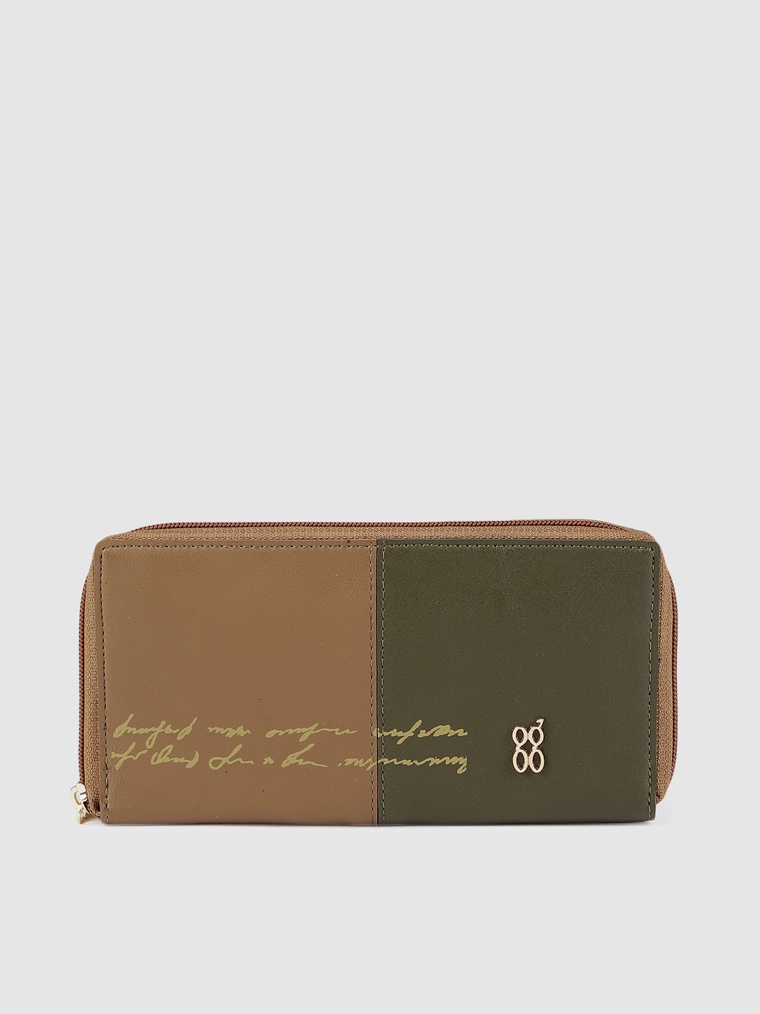

Baggit Women Beige & Green Colourblocked Zip Around Wallet