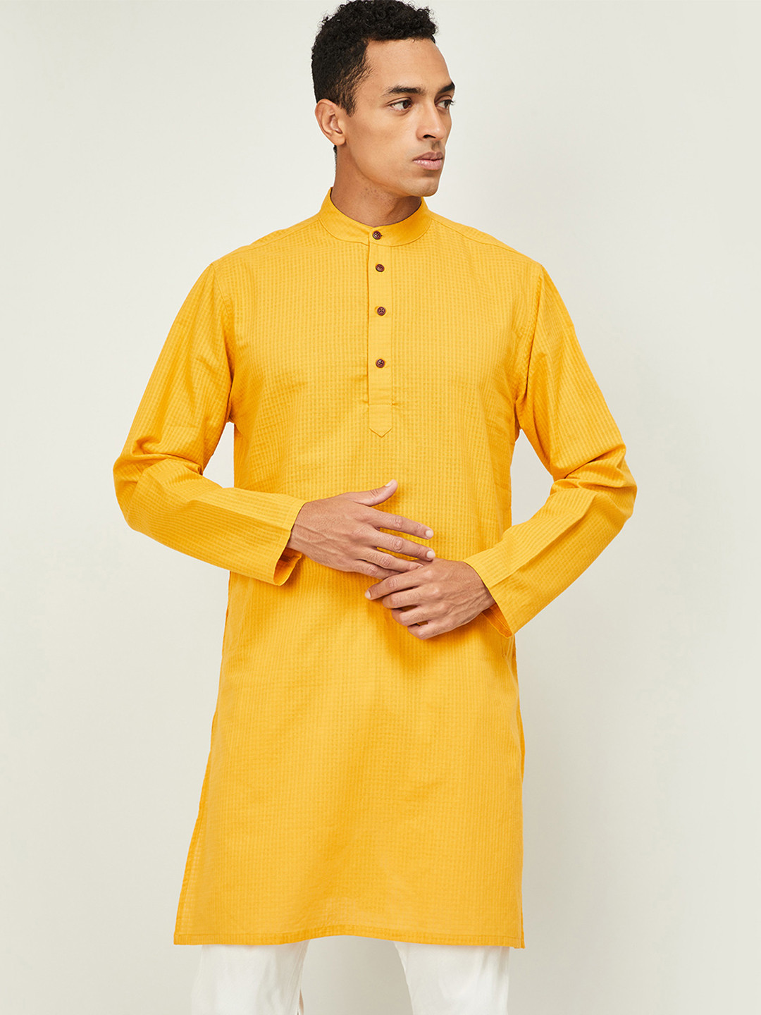 

Melange by Lifestyle Men Mustard Yellow Solid Straight Kurta