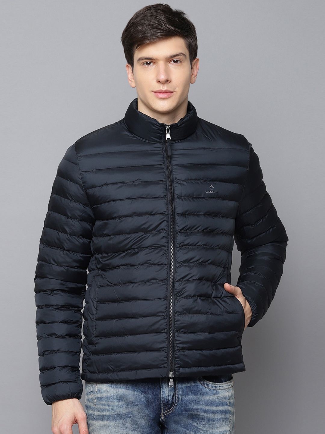 

GANT Men Navy Blue Solid Padded Jacket