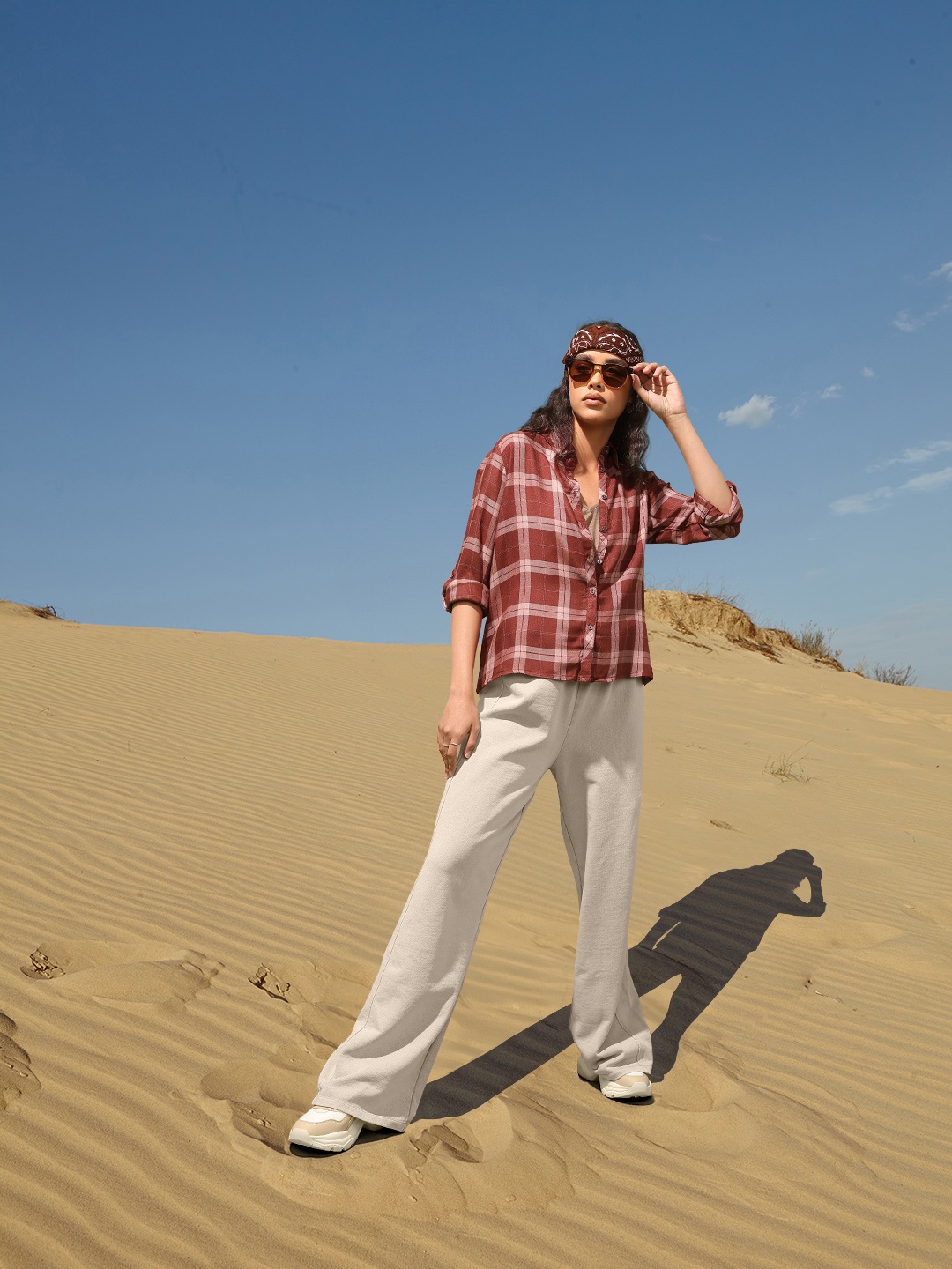 

The Roadster Lifestyle Co Women Rust Red Pink Tartan Checks Casual Shirt