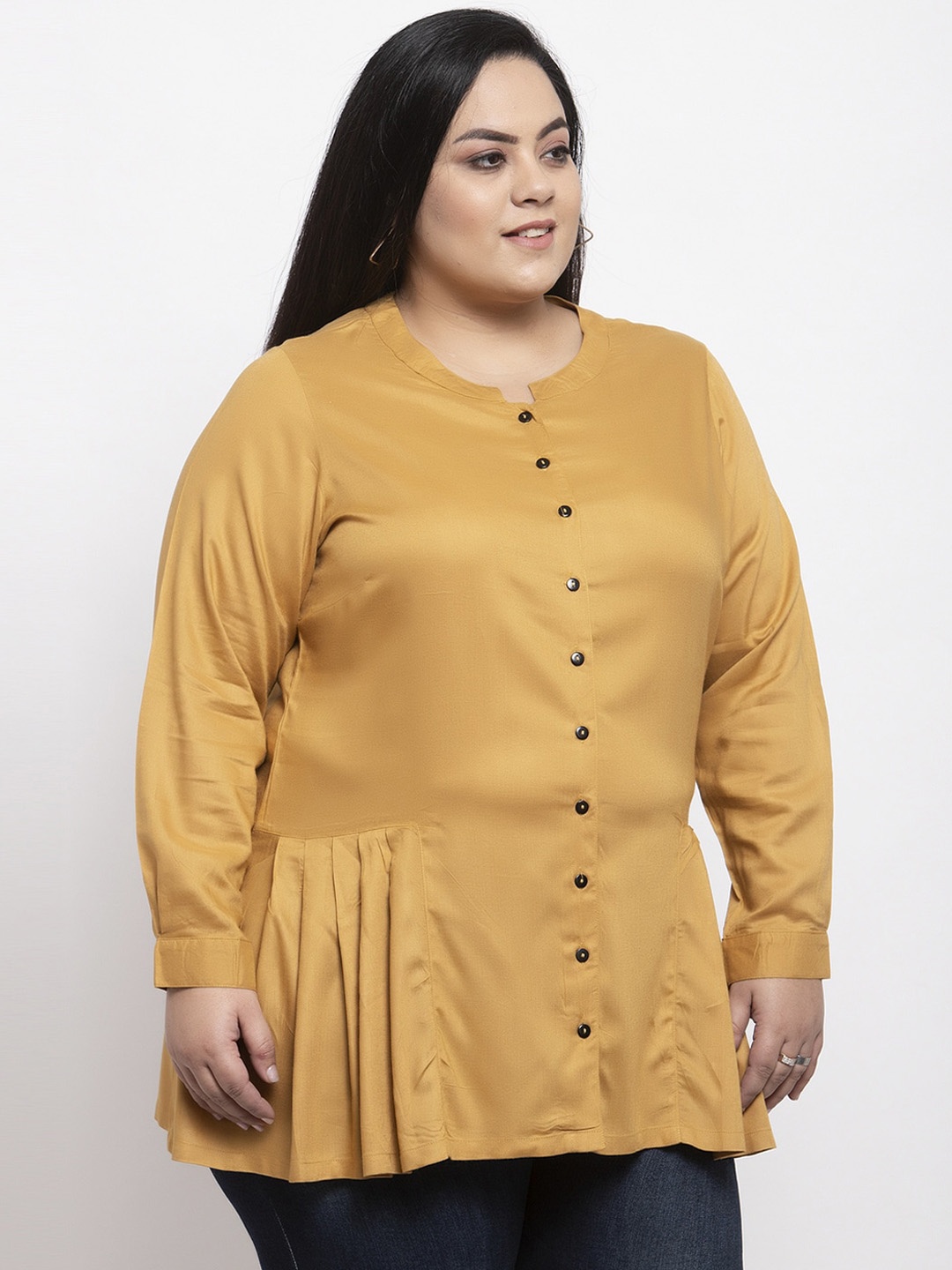 

plusS Women Mustard Yellow Solid Plus Size Tunic
