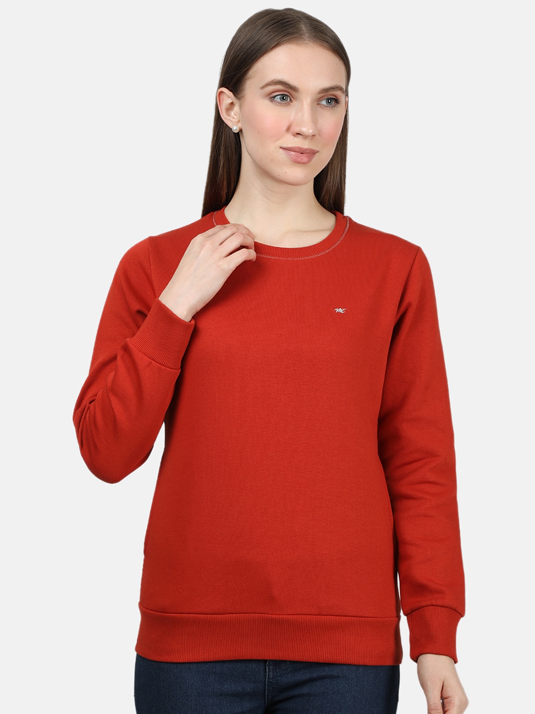 

Monte Carlo Women Rust Orange Solid Sweatshirt