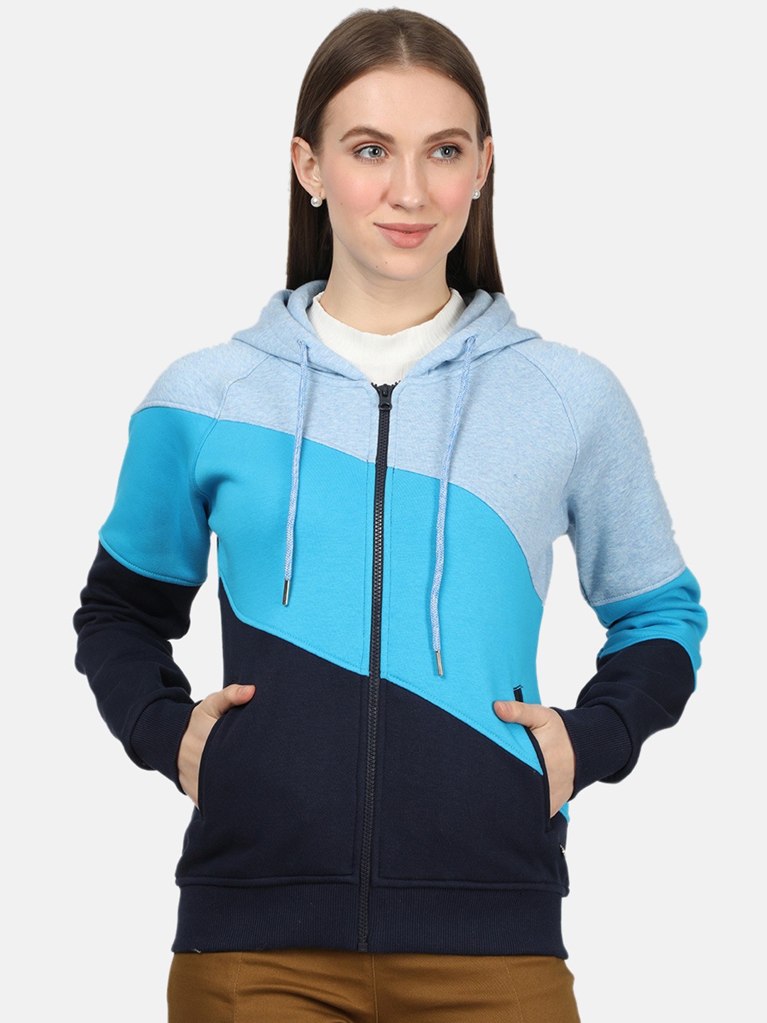 

Monte Carlo Women Blue & Black Colourblocked Hooded Sweatshirt
