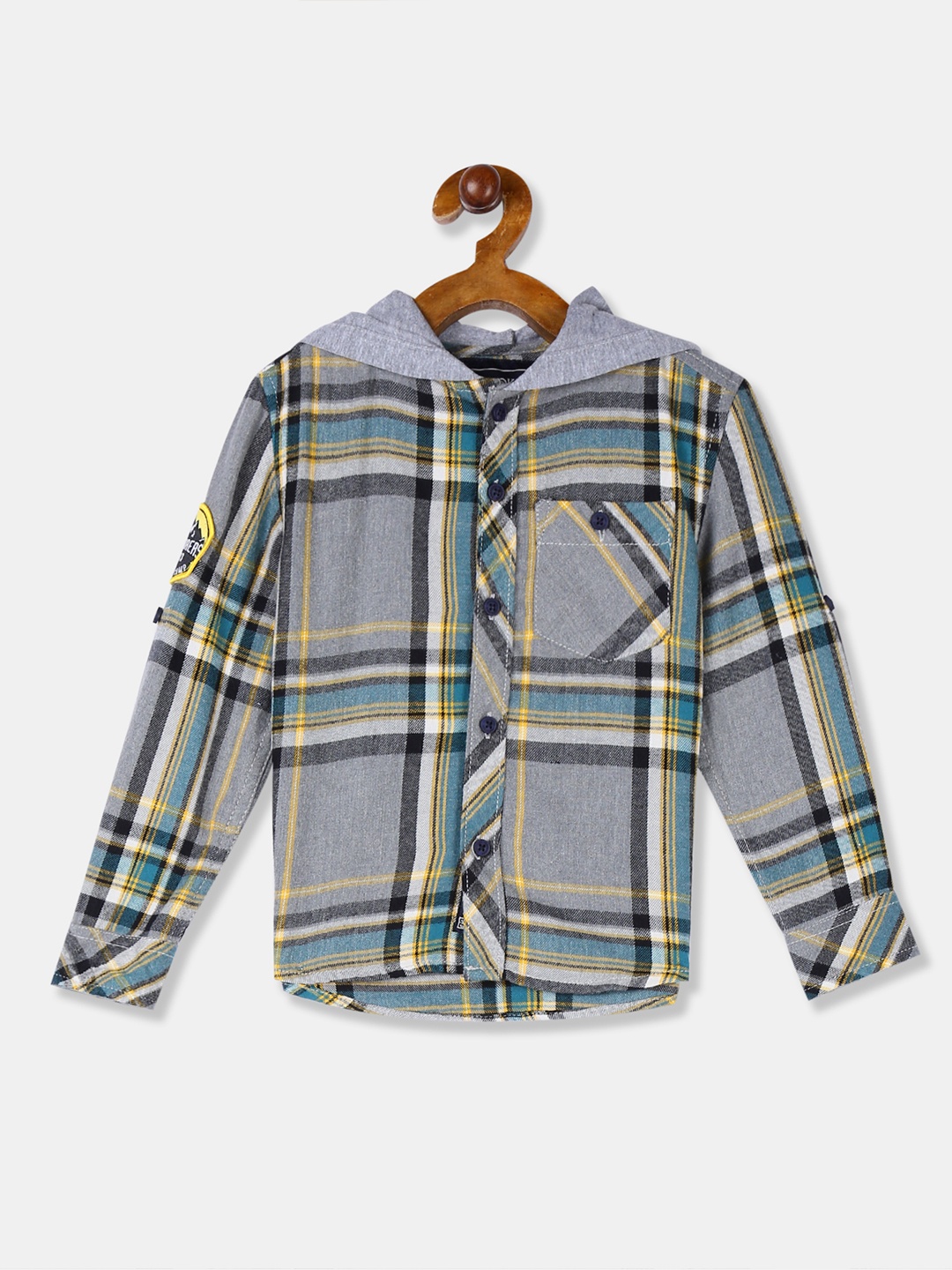 

Cherokee Boys Grey & Black Regular Fit Checked Cotton Casual Shirt