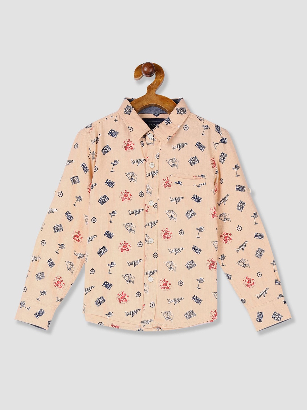 

Cherokee Boys Beige Printed Casual Shirt