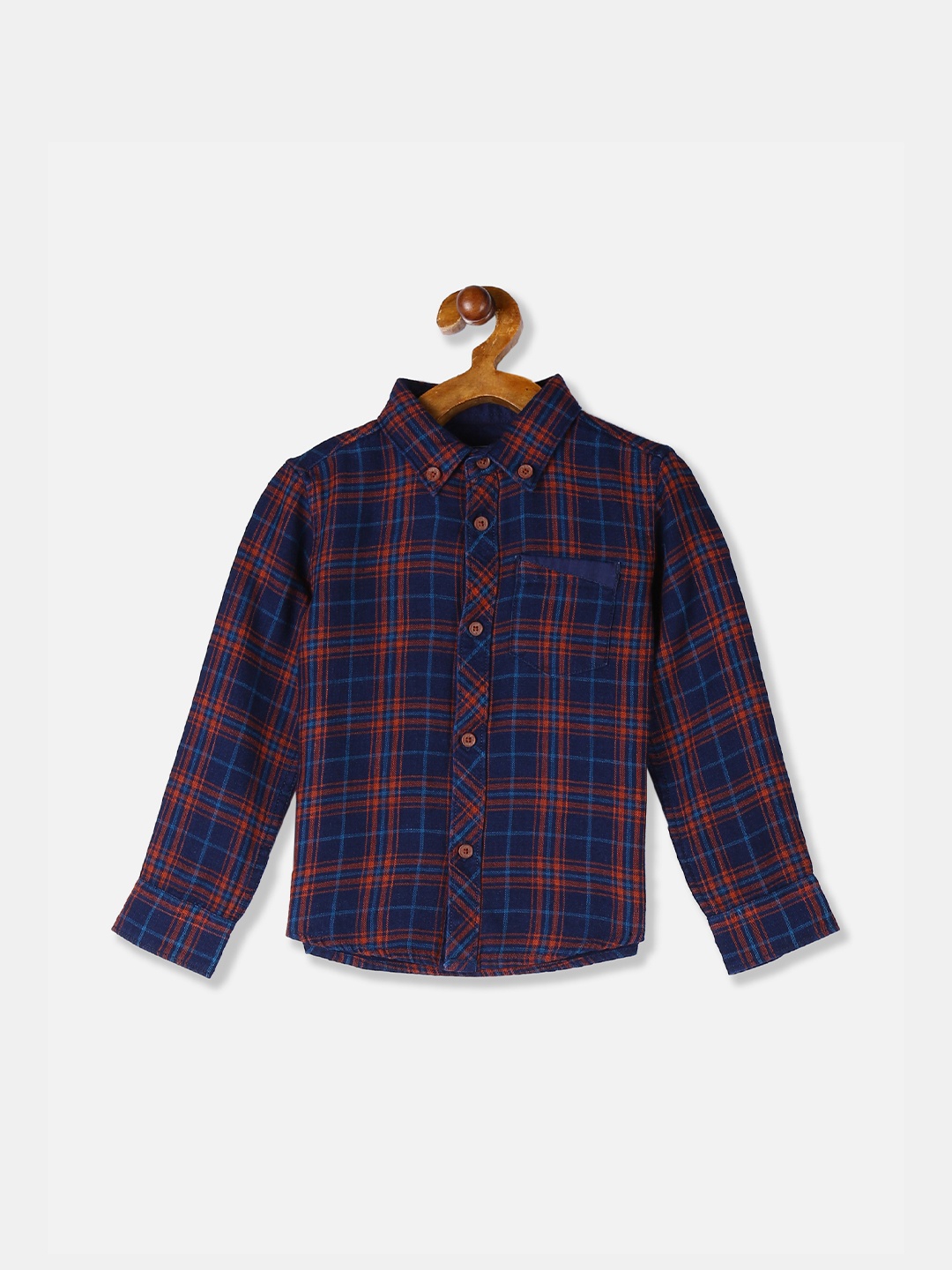 

Cherokee Boys Navy Blue & Orange Regular Fit Checked Casual Shirt