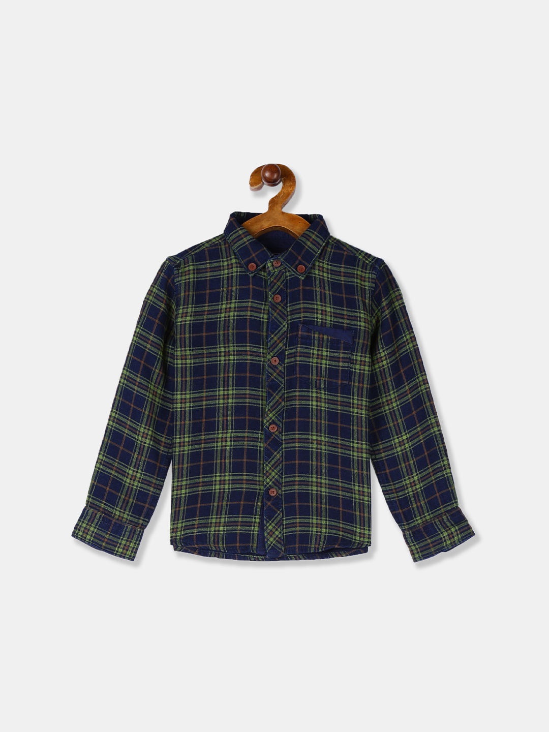 

Cherokee Boys Green & Blue Regular Fit Checked Casual Shirt