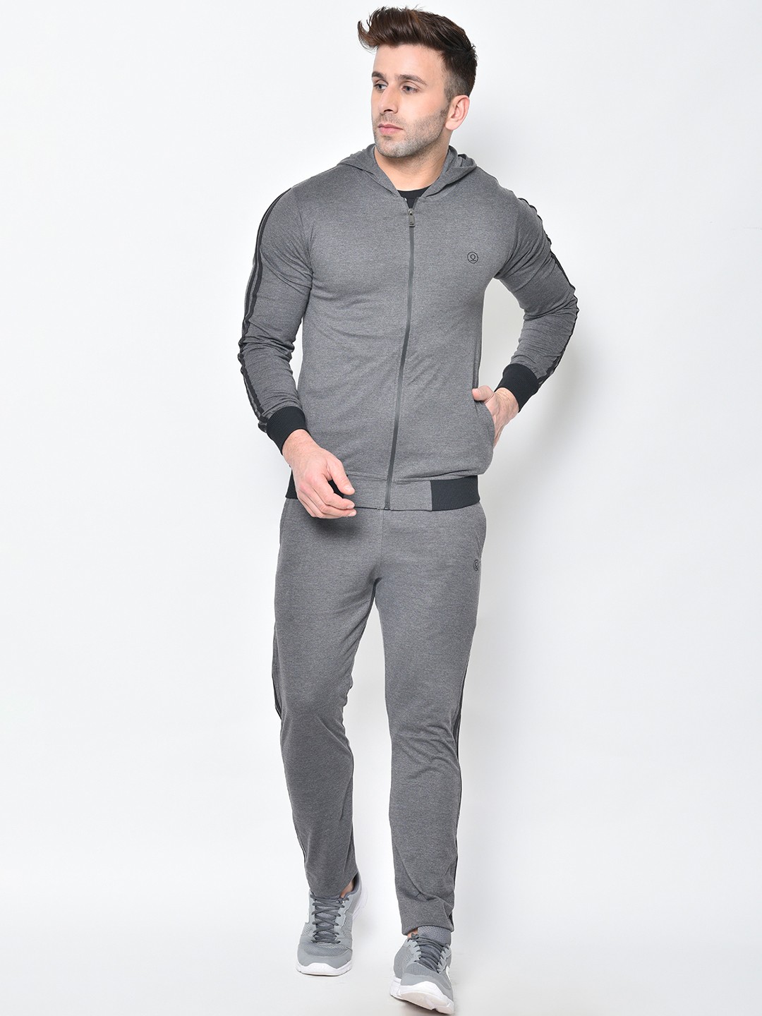 

Chkokko Men's Full Sleeve Zipper Sports Tracksuit, Grey melange