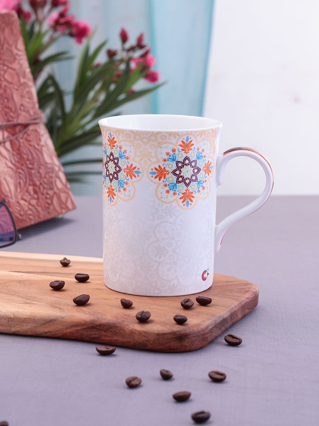 

CLAY CRAFT Multicoloured Set of 2 Printed Ceramic Mugs Set, Multi