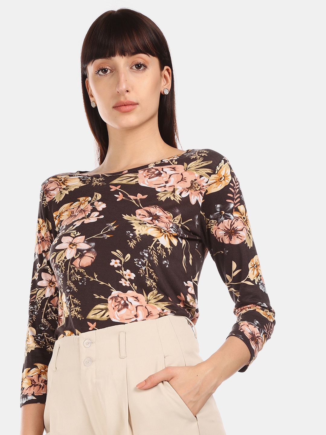 

Cherokee Women Brown Printed Top