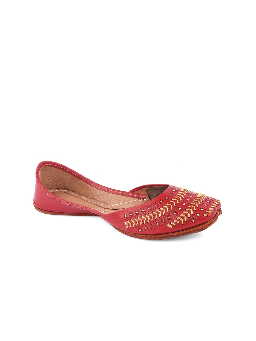 

DESI COLOUR Women Red Handcrafted Embellished Leather Mojaris