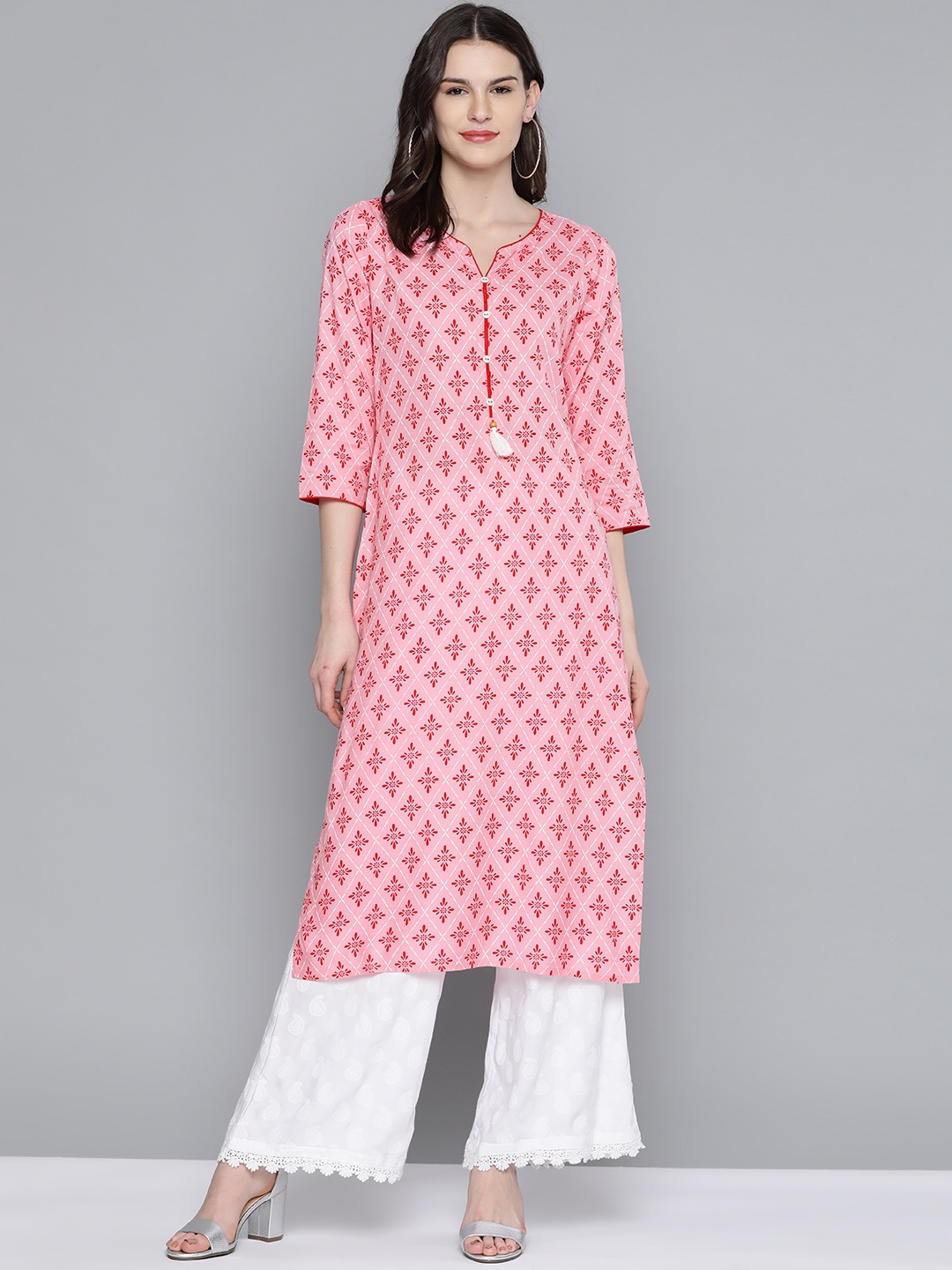 

HERE&NOW Women Pink Printed Straight Kurta